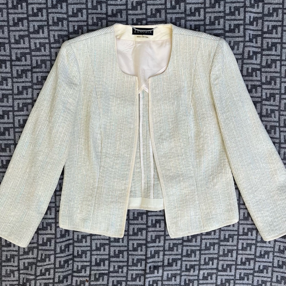 ZENOBIA Vintage Ribbed Blazer - Cream & Blue - 6